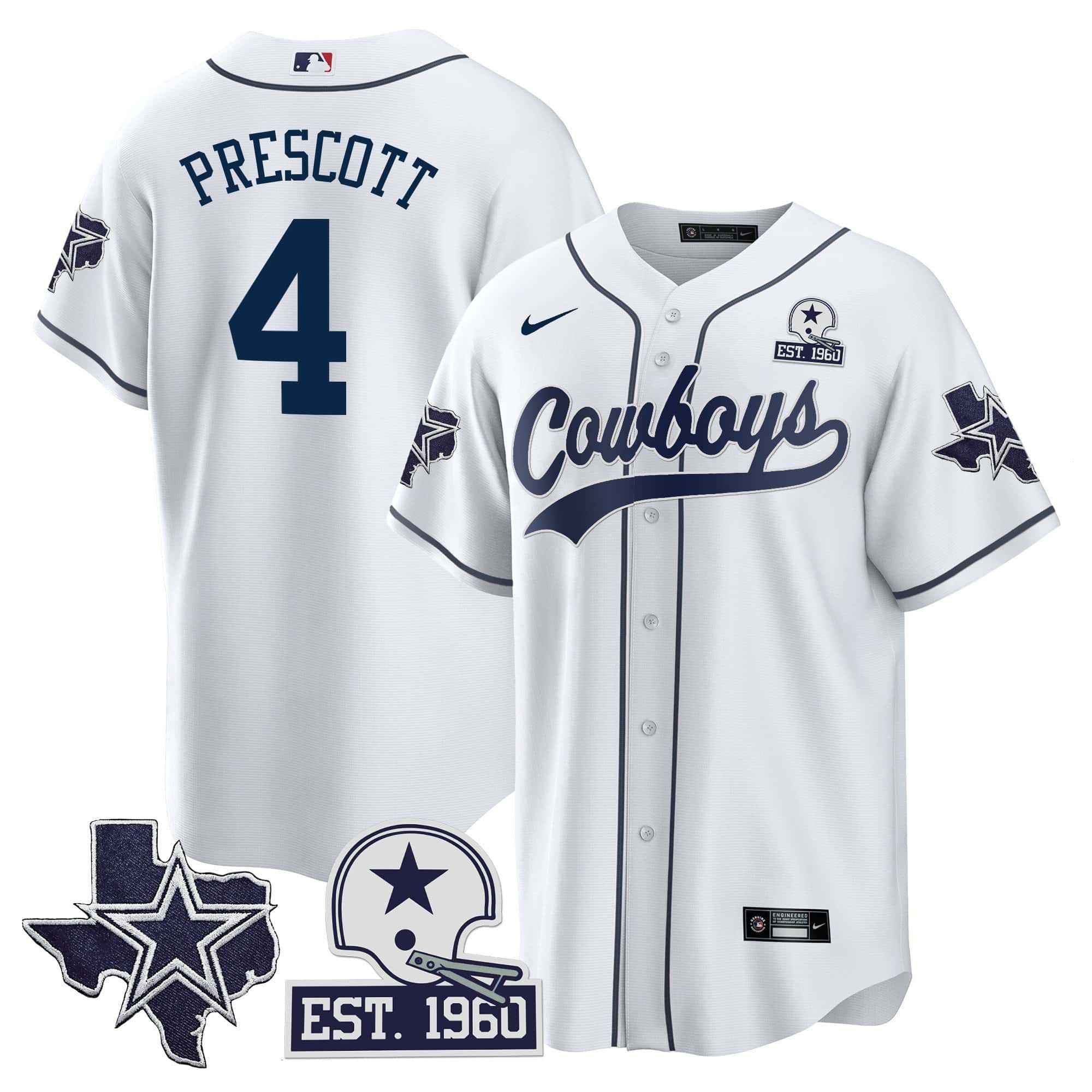 Men Dallas Cowboys 4 Prescott White 2024 Nike Patch Baseball NFL Jersey